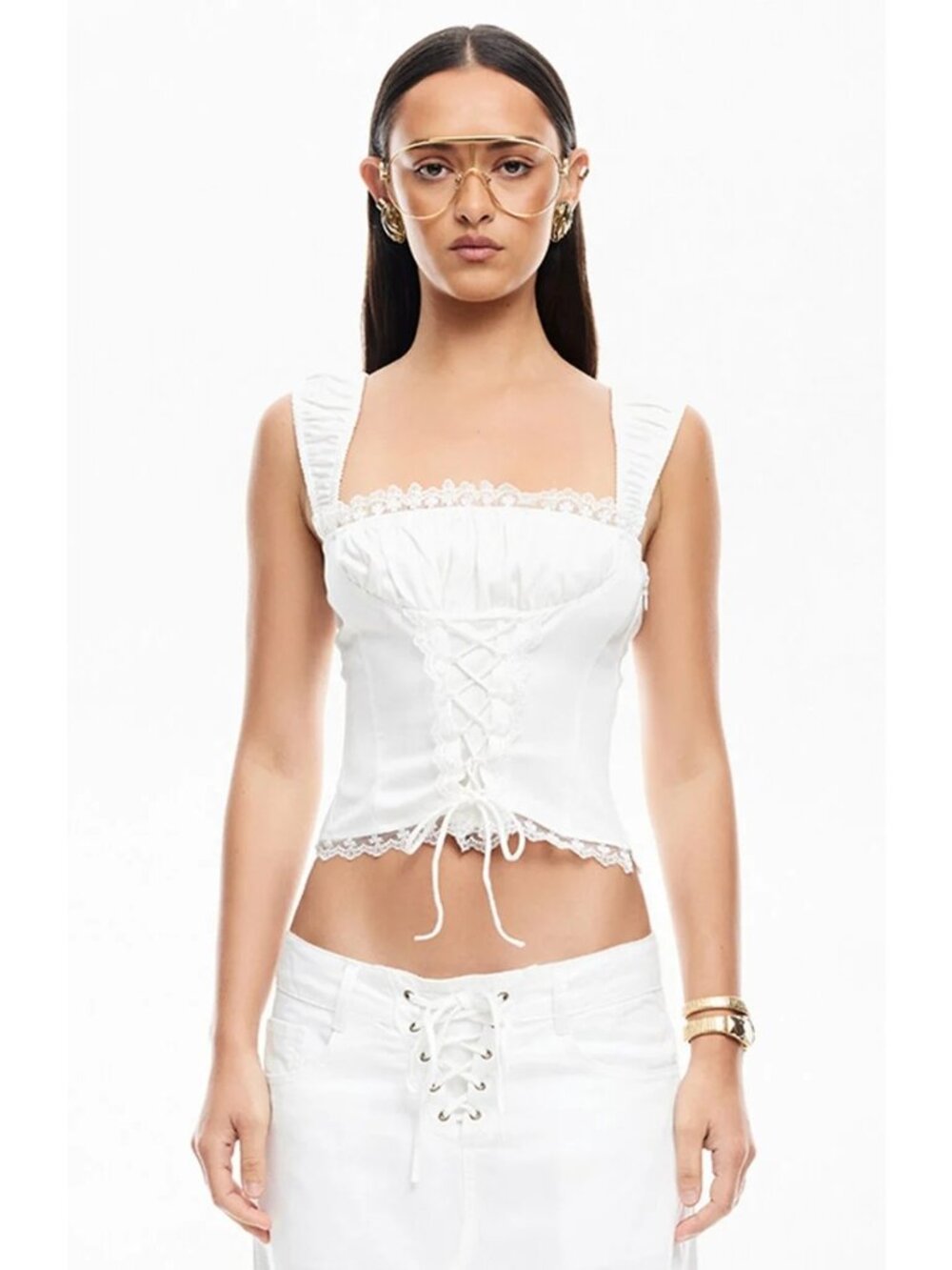 LIONESS Palmer Corset in Porcelain White Small New Womens Sleeveless Tank Top - Picture 13 of 15